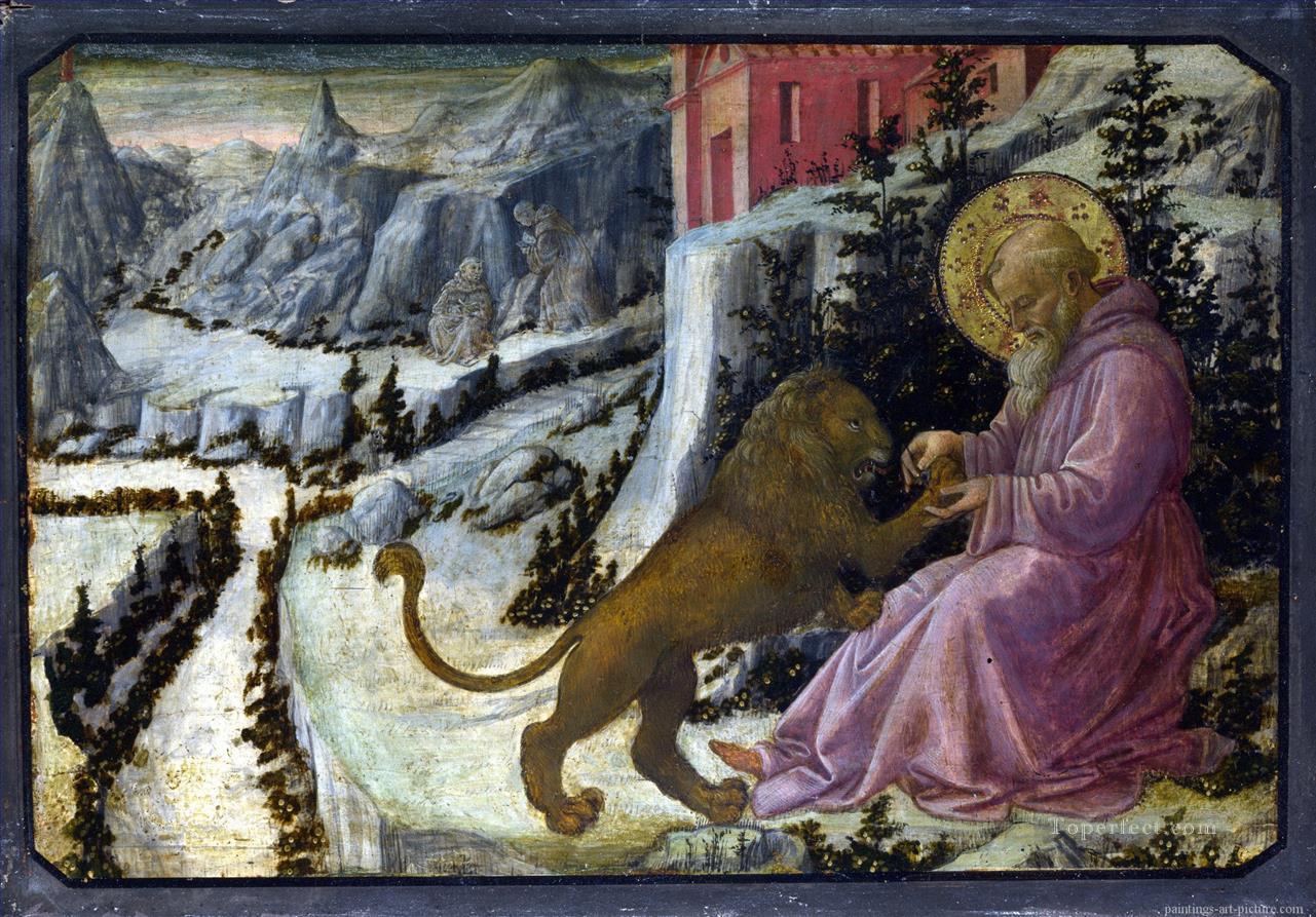 LIPPI Fra Filippo Saint Jérôme et le panneau Lion Predella Peintures à l'huile